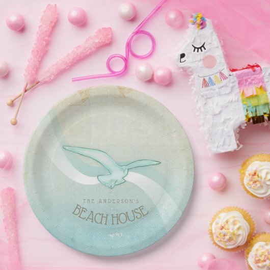 Assiettes En Carton Beach House Seagull Aqua Blue ID623 (Fête)