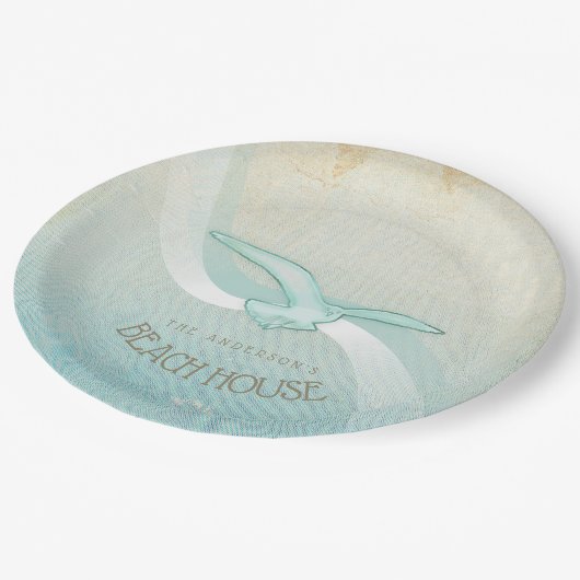 Assiettes En Carton Beach House Seagull Aqua Blue ID623 (Angle)