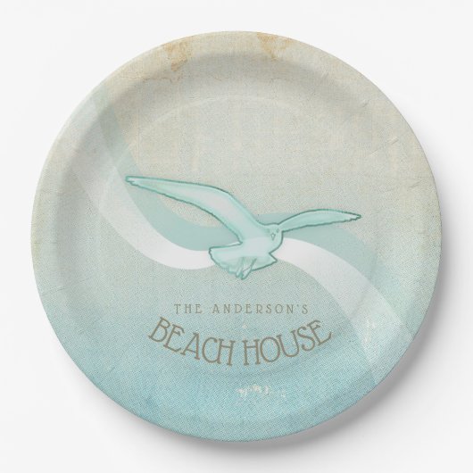 Assiettes En Carton Beach House Seagull Aqua Blue ID623 (Devant)