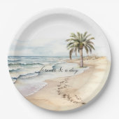 Assiettes En Carton Beach Ocean Palm Tree Mariage (Devant)