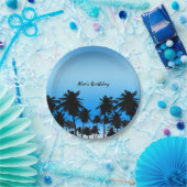 Assiettes En Carton Beach Palm Trees Noir & Bleu Anniversaire (Fête)