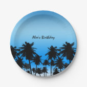 Assiettes En Carton Beach Palm Trees Noir & Bleu Anniversaire (Devant)