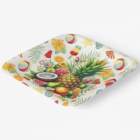 Assiettes En Carton Beach Party (Angulaire)