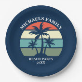 Assiettes En Carton Beach Party Palm Tree Sunset Island Custom Blue (Devant)