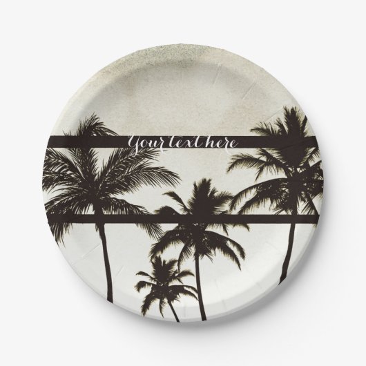 Assiettes En Carton Beach Party Palm Trees Tropical White Hot Night (Devant)