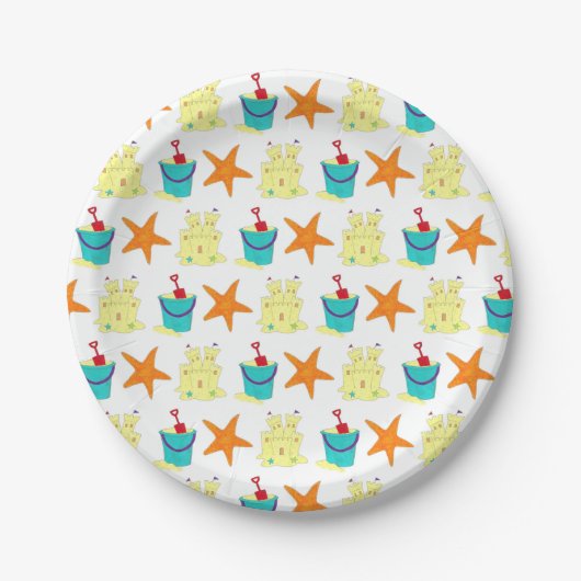 Assiettes En Carton Beach Party Sandcastle Starfish Sand Bucket (Devant)