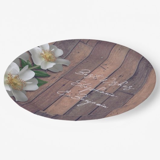 Assiettes En Carton Beach Rose Wood Look Party (Angle)