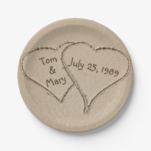 Assiettes En Carton Beach Sand Hearts pour la fête anniversaire