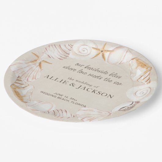 Assiettes En Carton Beach Seashells Sand Love Sea Mariage (Angle)