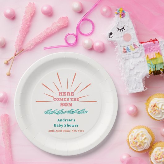 Assiettes En Carton Beach Sunshine Voici Le Baby shower Son (Fête)