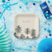 Assiettes En Carton Beach Wedding Reception Palm Tree Personalized (Fête)