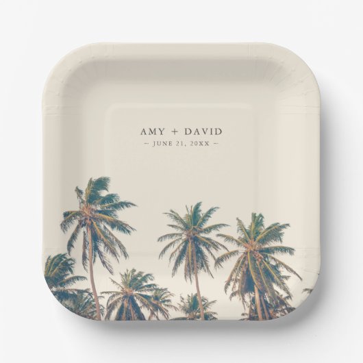 Assiettes En Carton Beach Wedding Reception Palm Tree Personalized (Recto)