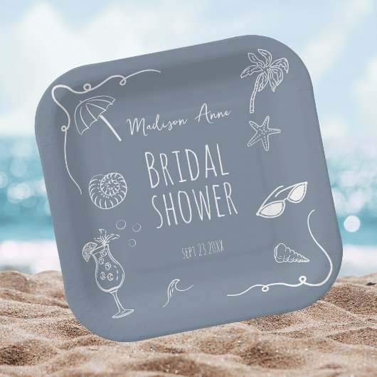 Assiettes En Carton Beach Whimsical Doodle Illustrations Bridal Shower