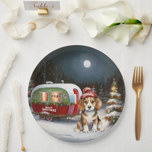 Assiettes En Carton Beagle d'hiver Caravan Christmas Adventure (Mariage)