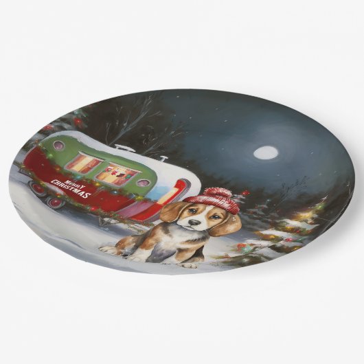 Assiettes En Carton Beagle d'hiver Caravan Christmas Adventure (Angle)