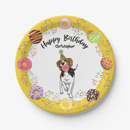 Assiettes En Carton Beagle Dog Birthday Donuts Party Plaque papier (Devant)