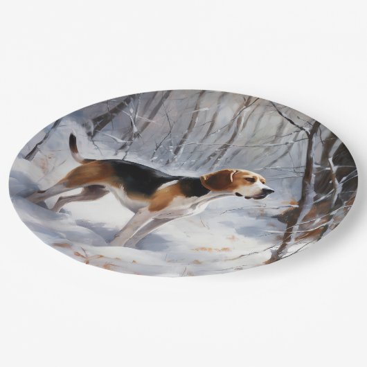 Assiettes En Carton Beagle Laisser Neige Noël (Angle)