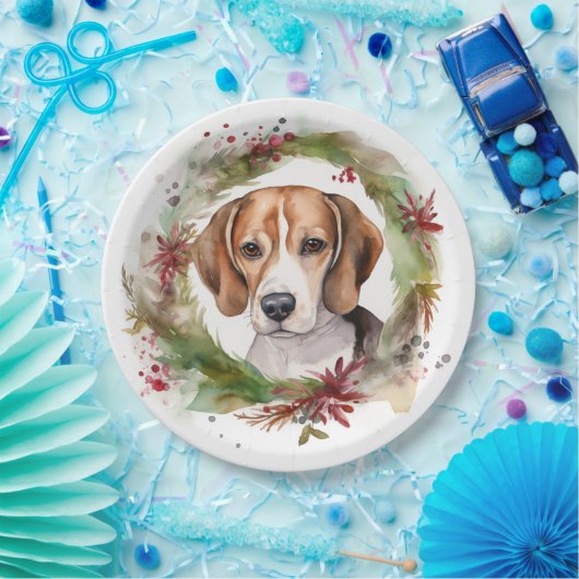 Assiettes En Carton Beagle Noël Wreath Festive Pup (Fête)