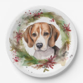 Assiettes En Carton Beagle Noël Wreath Festive Pup (Devant)