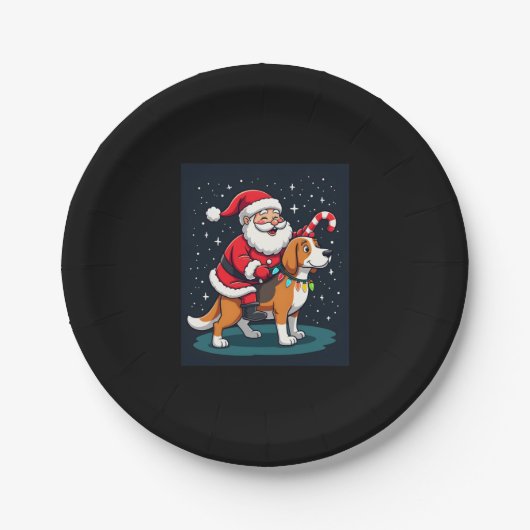 Assiettes En Carton Beagle Xmas Éclairage Père Noël équitation Beagle  (Devant)