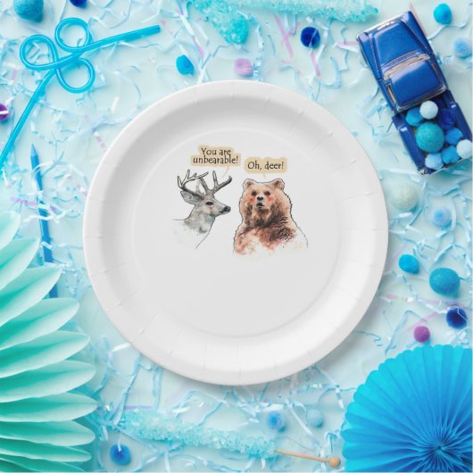 Assiettes En Carton Bear And Deer Conversation Funny Wildlife Design (Fête)