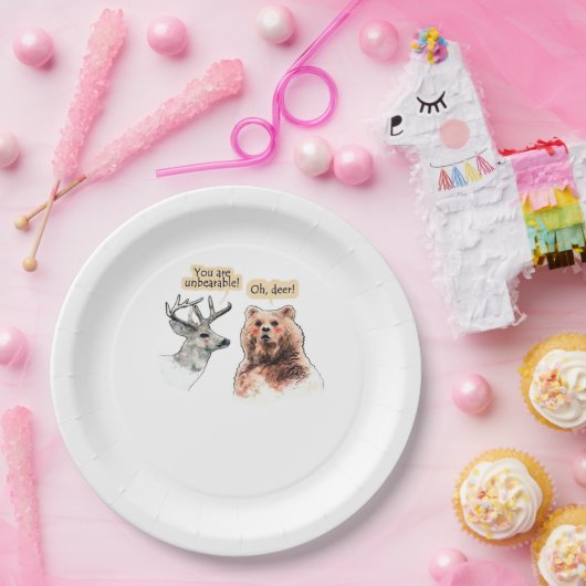 Assiettes En Carton Bear And Deer Conversation Funny Wildlife Design (Fête)