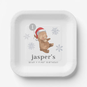 Assiettes En Carton Bear Balloon Santa Hat