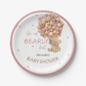 Assiettes En Carton Bear Balloons Bearly Wait Rose Baby Girl Douche (Devant)