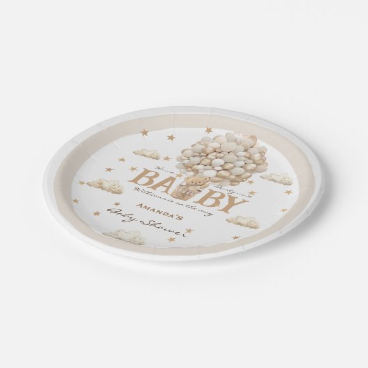 Assiettes En Carton Bear Ballots Bearly Wait Blanc Beige Baby shower (Angle)