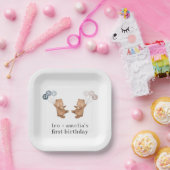 Assiettes En Carton Bear Boy Girl Twins - Joint 1er Anniversaire (Fête)