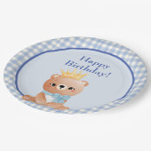 Assiettes En Carton Bear Cub Blue Checker Joyeux anniversaire (Angle)