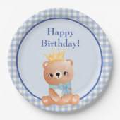 Assiettes En Carton Bear Cub Blue Checker Joyeux anniversaire (Devant)