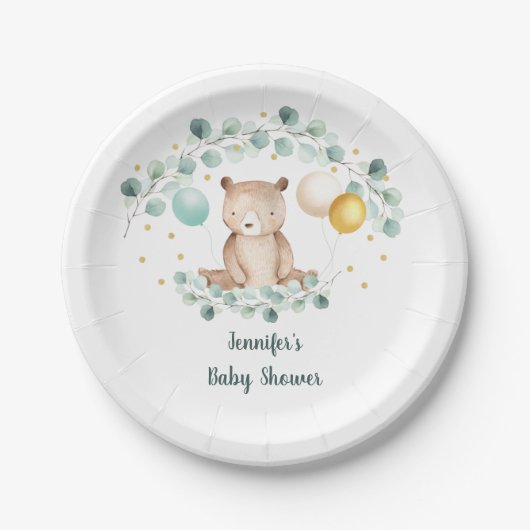 Assiettes En Carton Bear Greenery Or Genre Baby shower neutre (Devant)