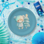 Assiettes En Carton Bear mignonne et sapin de Noël Turquoise (Fête)