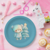 Assiettes En Carton Bear mignonne et sapin de Noël Turquoise (Fête)