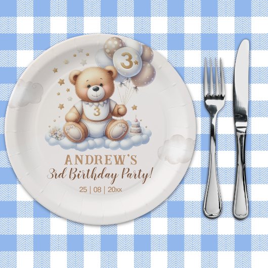 Assiettes En Carton Bear on a Cloud – 3rd Birthday Party