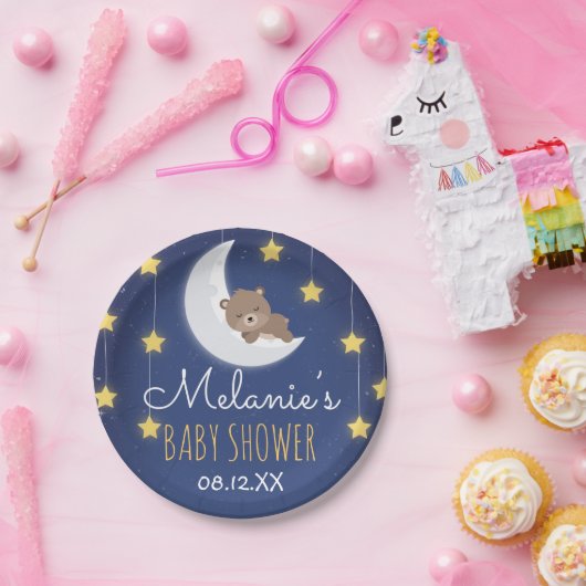 Assiettes En Carton Bear Sleeping Vous Aimez La Lune Baby shower arriè (Fête)