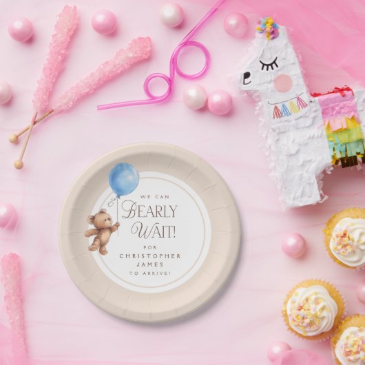Assiettes En Carton Bearly Wait Elegant Baby shower d'ours personnalis (Fête)