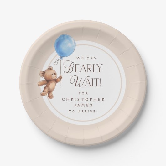 Assiettes En Carton Bearly Wait Elegant Baby shower d'ours personnalis (Devant)