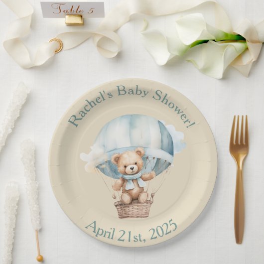 Assiettes En Carton Bearly Wait - Garçon Teddy Bear Dans Un Ballon À A (Mariage)