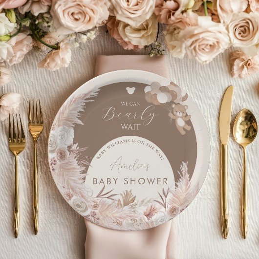 Assiettes En Carton Bearly Wait Neutral Teddy Bear Boho Pampas