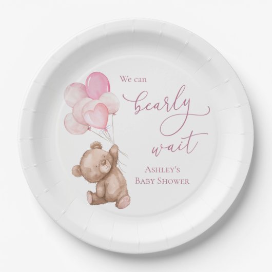 Assiettes En Carton Bearly Wait Pink Teddy Bear Baby Shower (Devant)