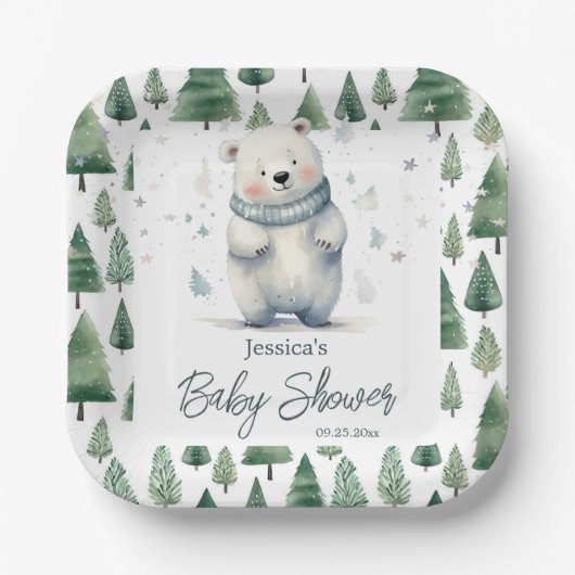 Assiettes En Carton Bearly Wait Teddy Bear Baby shower d'hiver (Recto)