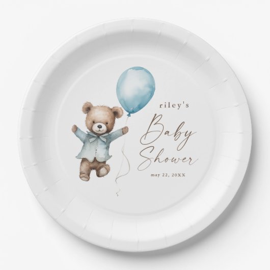 Assiettes En Carton Bearly Wait Teddy Bear Boys Baby shower (Devant)
