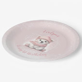 Assiettes En Carton Beary d'hiver 1er anniversaire mignon Ours rose (Angle)