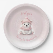 Assiettes En Carton Beary d'hiver 1er anniversaire mignon Ours rose (Devant)