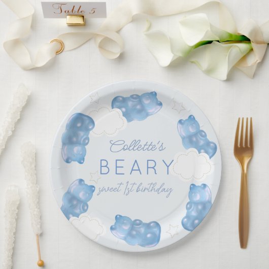 Assiettes En Carton Beary Sweet Blue Gummy Ours Boy Anniversaire (Mariage)