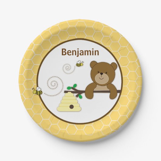 Assiettes En Carton Beary Sweey Honey Ours & Bumble Bee Anniversaire (Devant)