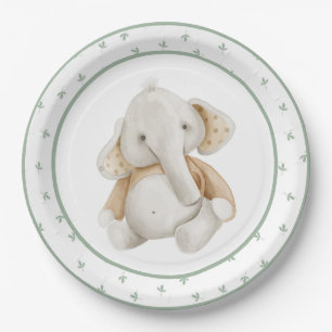 Assiettes En Carton Beau Aquarelle Eléphant Baby shower de verdure