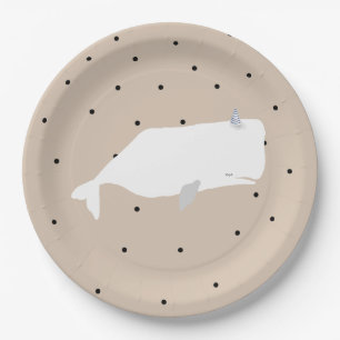 Assiettes En Carton Beau Baby shower baleine blanche Beige neutre